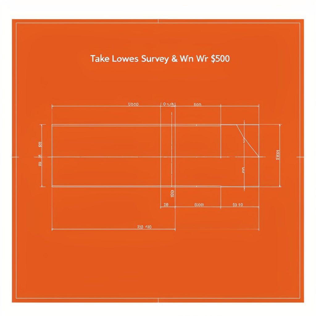 Lowe's home improvement survey card with blue storefront and tools in navy and white