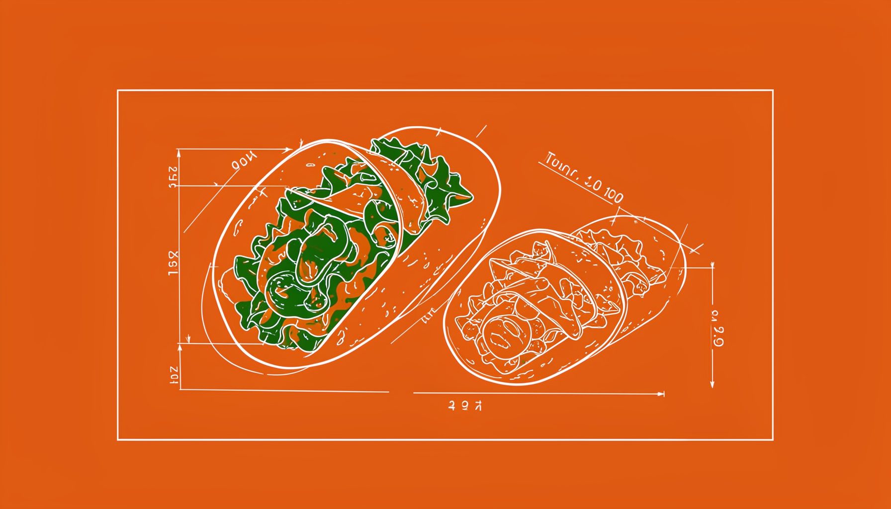 Del Taco survey card with taco and burrito in bold green and orange tones