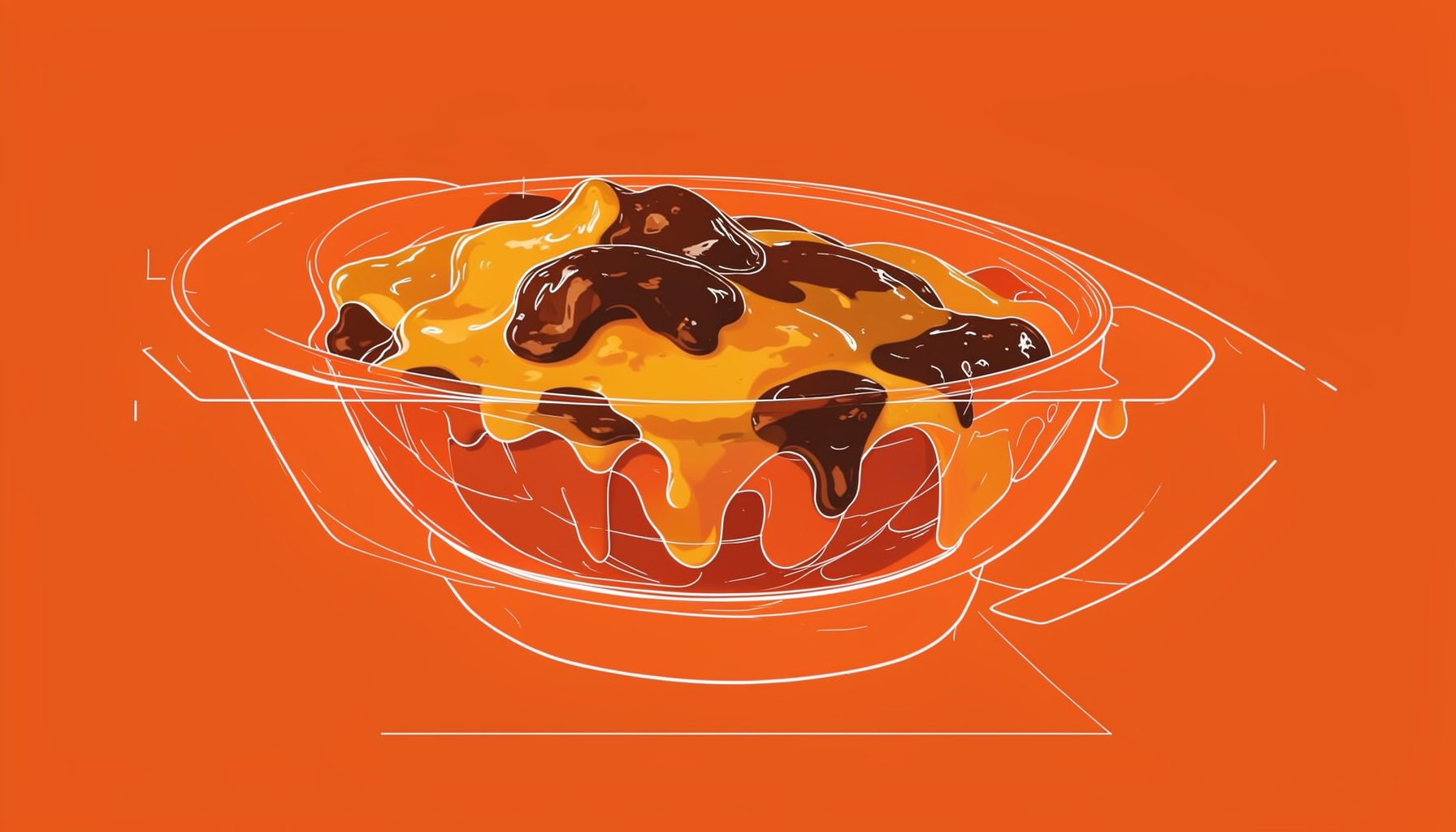 Melting Pot fondue survey card with melted cheese and chocolate in warm amber and brown tones